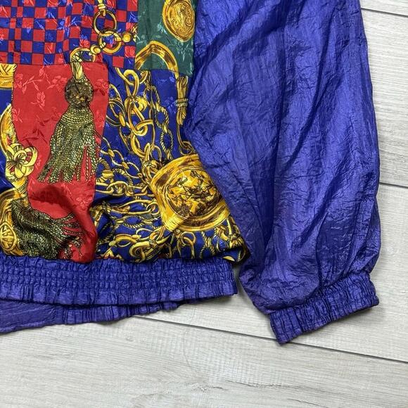 Vintage Lauren Brooke Windbreaker Jacket Sz L Baroque Patchwork Gold Chains 90s - Picture 8 of 8